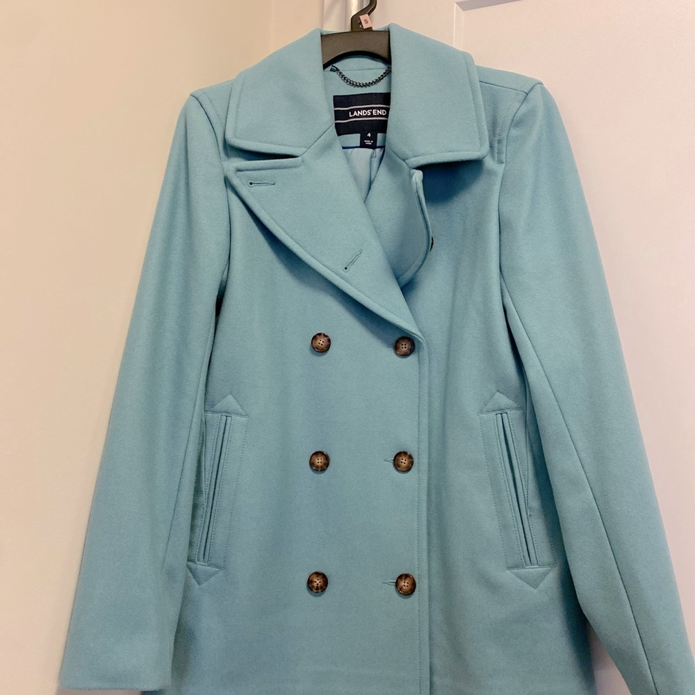 NEW Lands’ End Teal Pea coat.